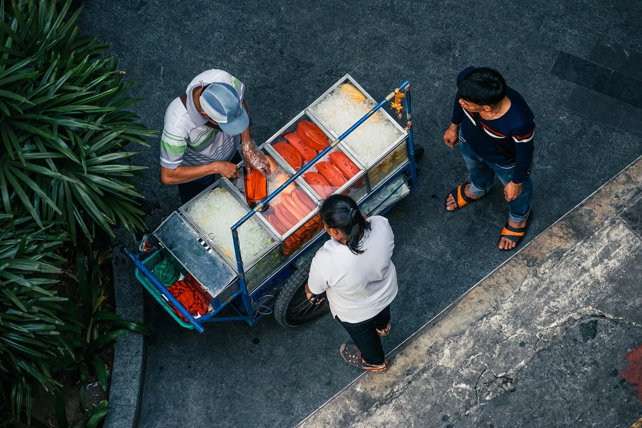 people, man, vendor, food, customer, buy, blue food. Customer research: how journey maps expose backstage constraints