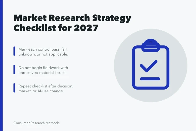 Market research strategy checklist with pass/fail controls and evidence requirements. A market research strategy checklist built for real conditions