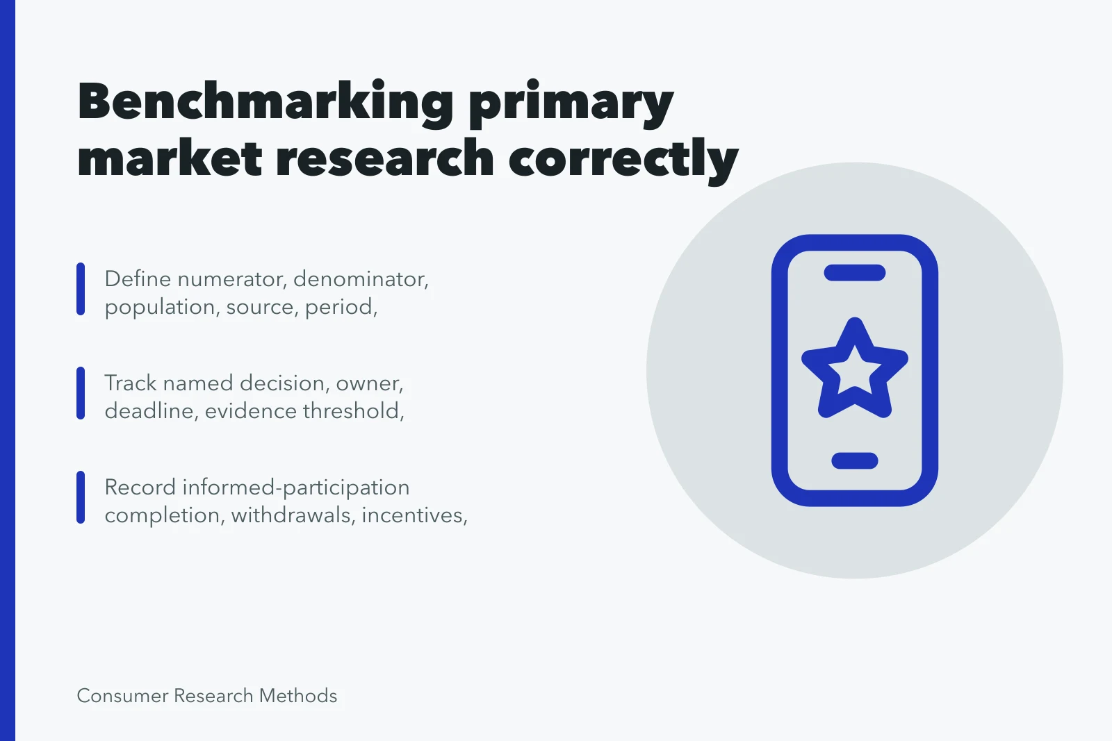 Clipboard checklist for primary market research benchmarks and decision tracking. Getting primary market research benchmarks right the first time (2027 update)