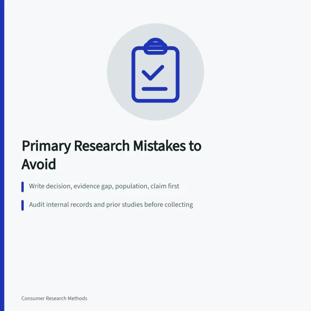 Clipboard questionnaire with checklist marking research mistakes to avoid. Primary market research mistakes: the traps and the way around them
